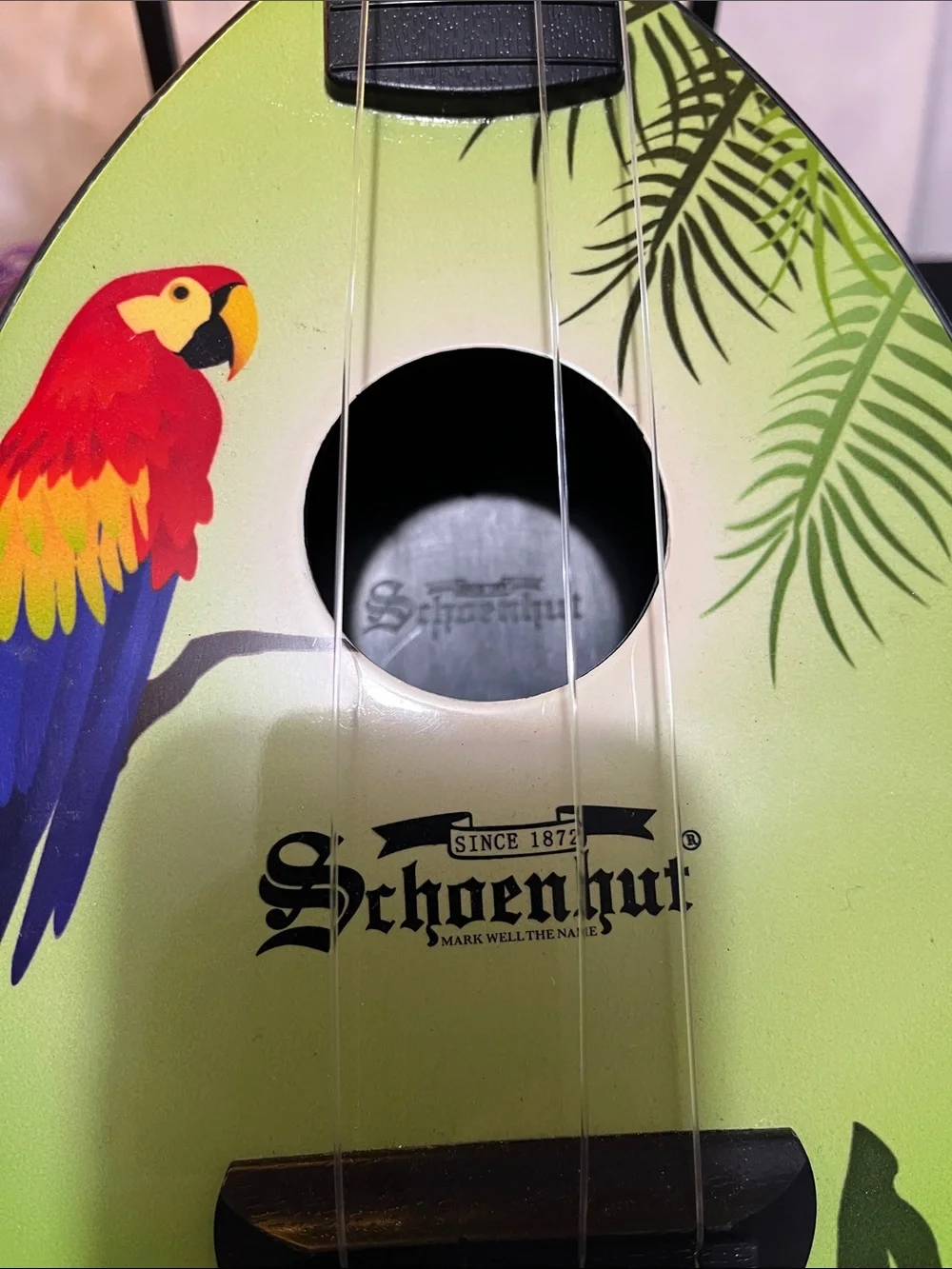 Green Parrot-Themed Ukulele Style Bird Toy